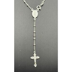 New Condition 18" Sterling Silver Rosary Cross Necklace 925 Crucifix